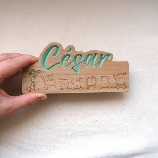 Le nid - Plaque de porte personnalisée en bois de Noyer