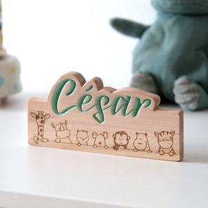 Le nid - Plaque de porte personnalisée en bois de Noyer