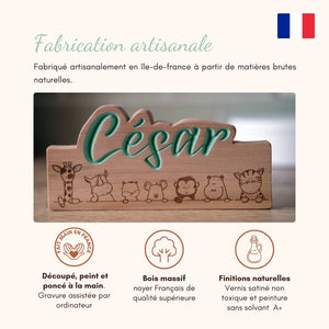 Le nid - Plaque de porte personnalisée en bois de Noyer