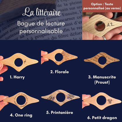 La littéraire - Bague de lecture en bois personnalisée