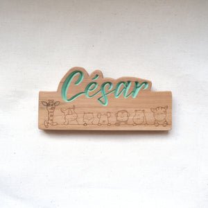 Le nid - Plaque de porte personnalisée en bois de Noyer