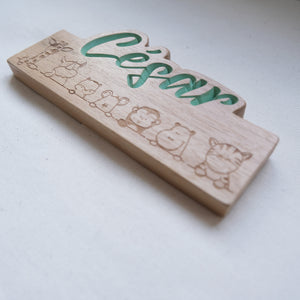Le nid - Plaque de porte personnalisée en bois de Noyer
